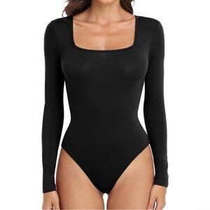 JUEYUN Square Neck Short Sleeve Long Sleeve Bodysuit Slim Fit‎